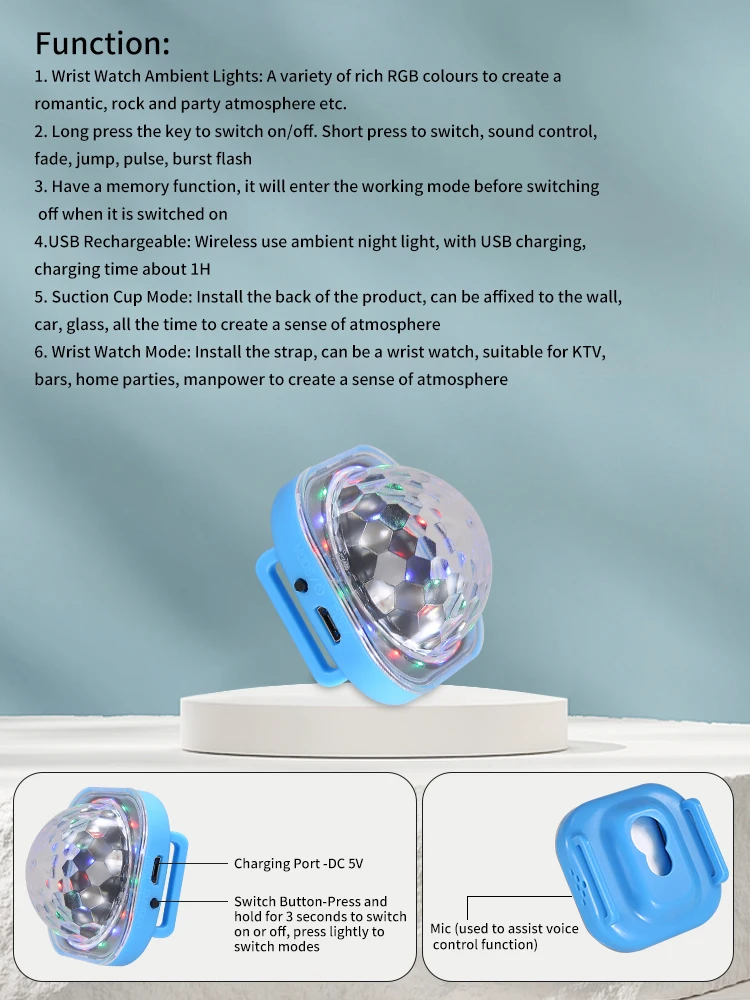 Nachtlampje Disco Stage Lights DJ Wearable Mini Projector Light Sound Control Rechargeable Wrist Atmosphere Lamp for KTV Party