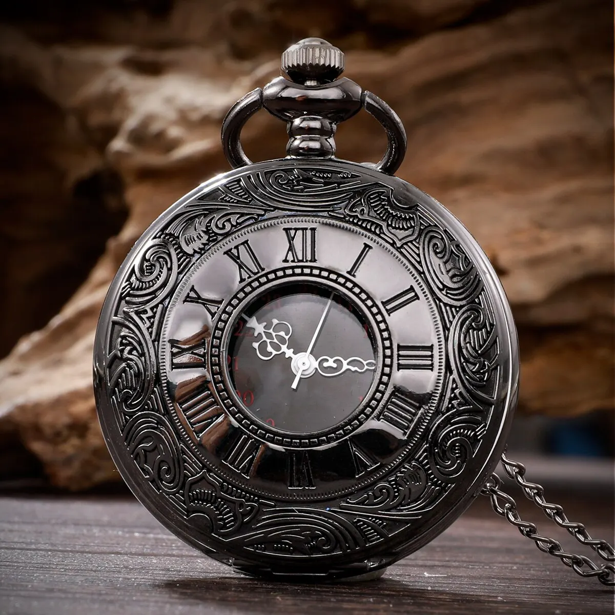 خمر سحر أسود للجنسين الأزياء الرومانية عدد الكوارتز Steampunk ساعة الجيب المرأة رجل قلادة قلادة مع سلسلة هدية