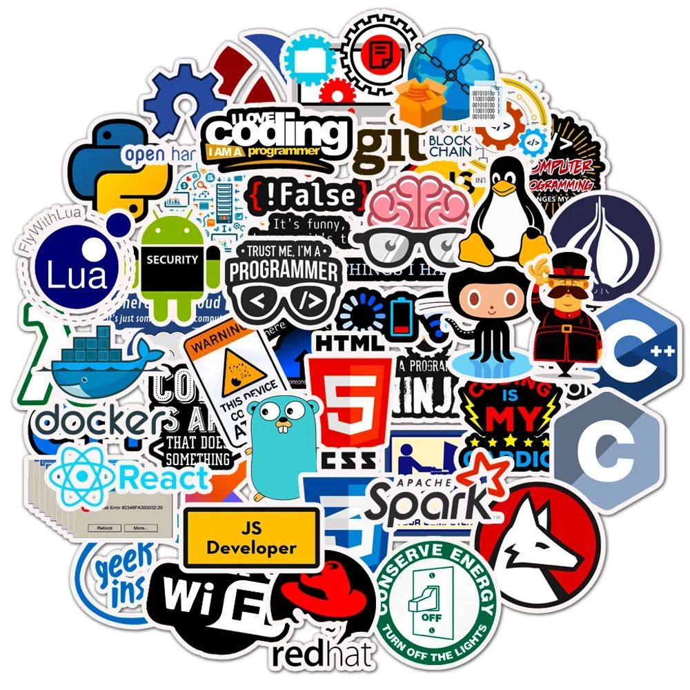 50Pcs Programmer Style Cartoon DIY Graffiti Stickers: Decorate Luggage, Computer，Waterproof for Multiple Occasions Stickers