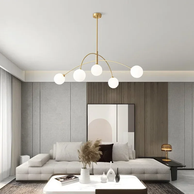 SANDYHA Lampada a sospensione moderna semplice in cristallo con sfera di vetro bianco latte Lampada a led di lusso per sala da pranzo Lampada a sospensione da studio per camera da letto