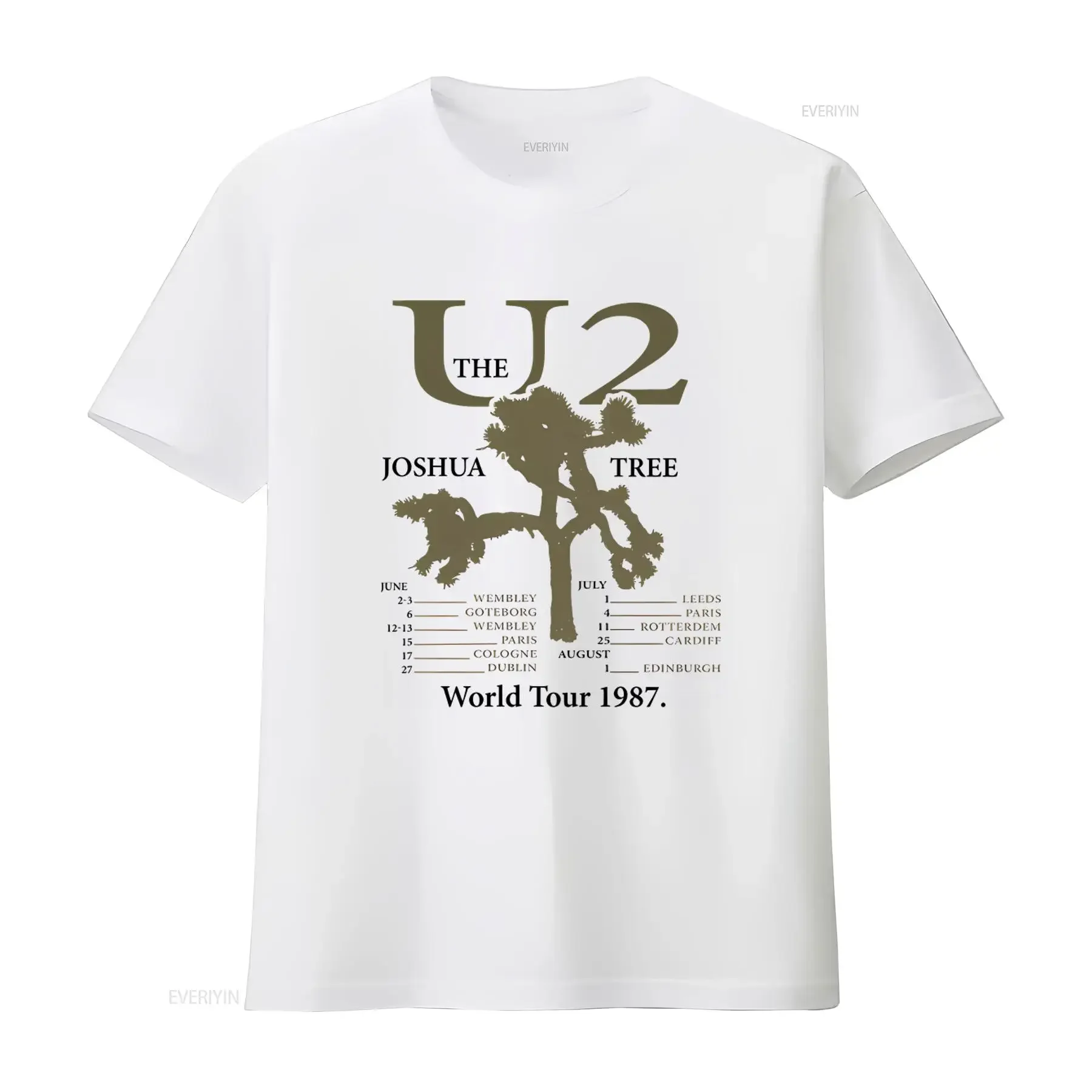 Camiseta Vintage U2 The Joshua Tree World Tour 1987 - Lembrança de Concerto, Top Lavado Vintage para Uso Diário Masculino