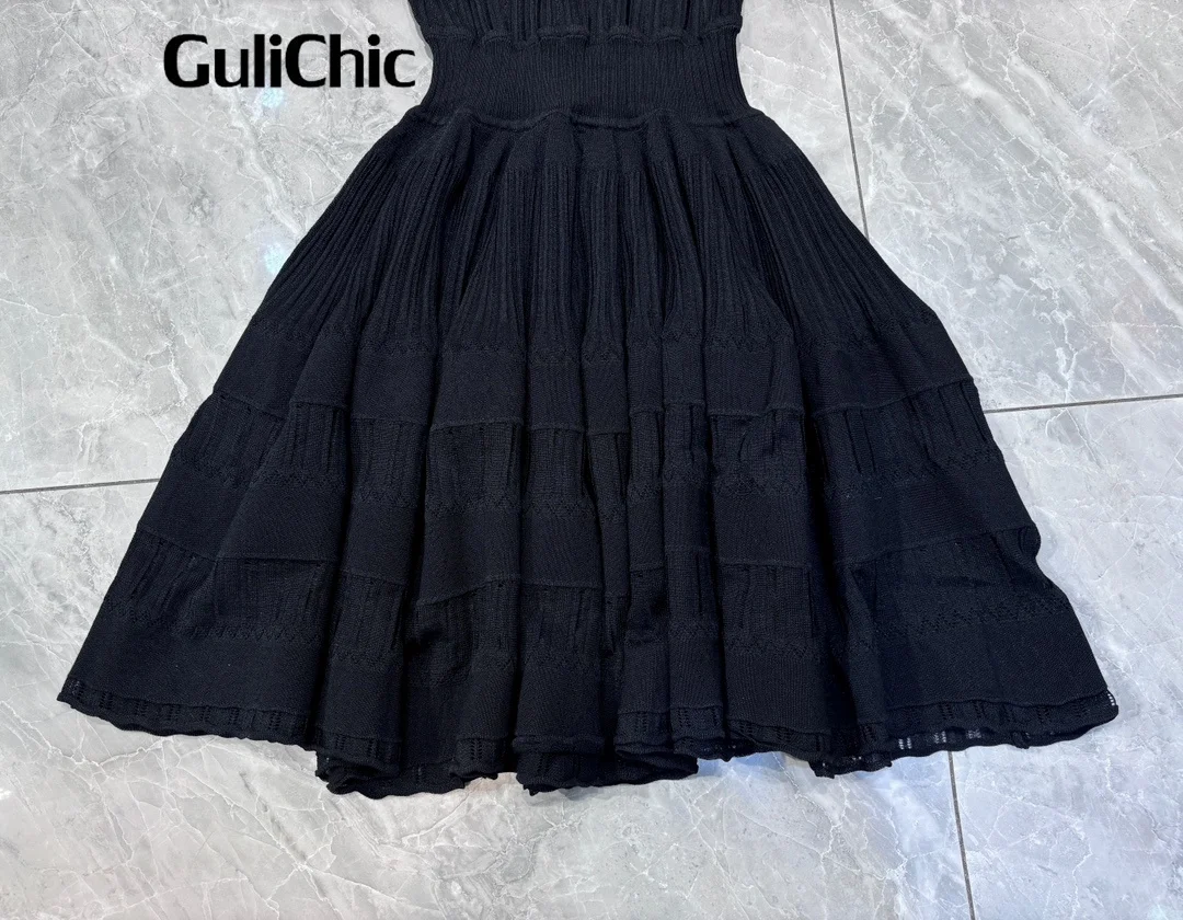 5.11 GuliChic 2024 New Arrives Women\'s Sweet Fashion Openwork Crinoline U-Neck Sleeveless High Waist Slim Elegant Mini Dress