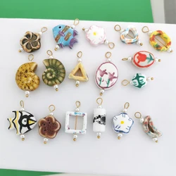 Ceramics Pendant Charm Fish Heart Flower Conch Moon Square Tulips Stainless Steel Geometric Imitation Pearl Oval Wholesale