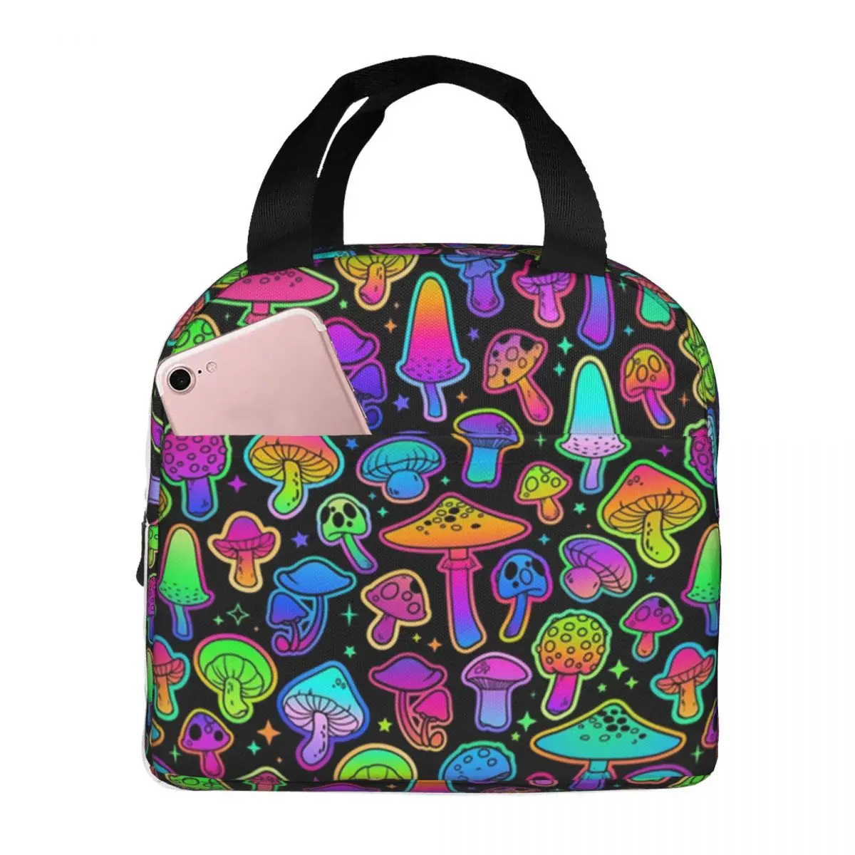 Psychedelic Magic Rainbow Mushrooms Insulated Lunch Bag for Women Leakproof Cooler Thermal Lunch Tote Beach Camping Travel