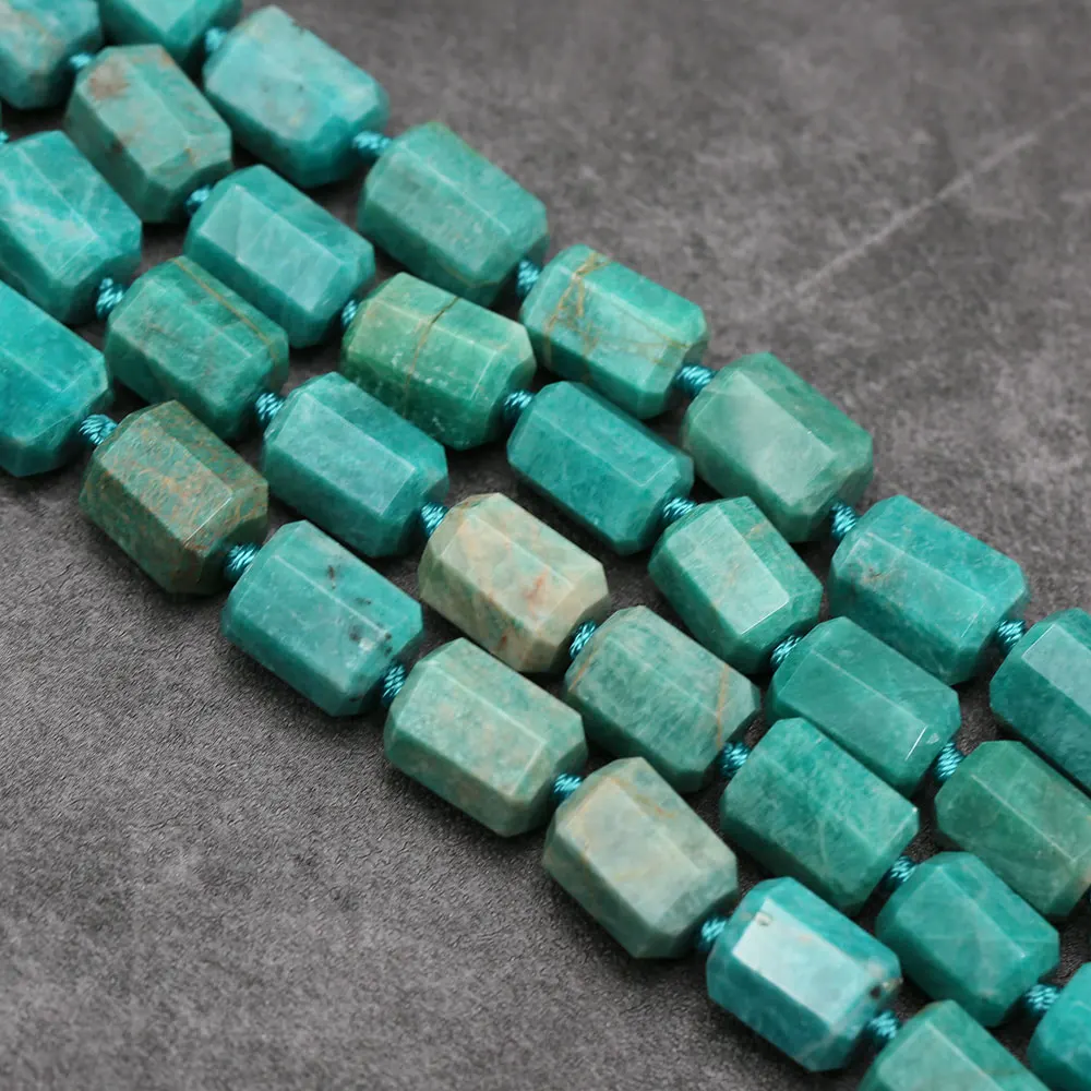 APDGG Natural Green Peruvian Amazonite Faceted Tube Rectangle Nugget Loose Beads 16\