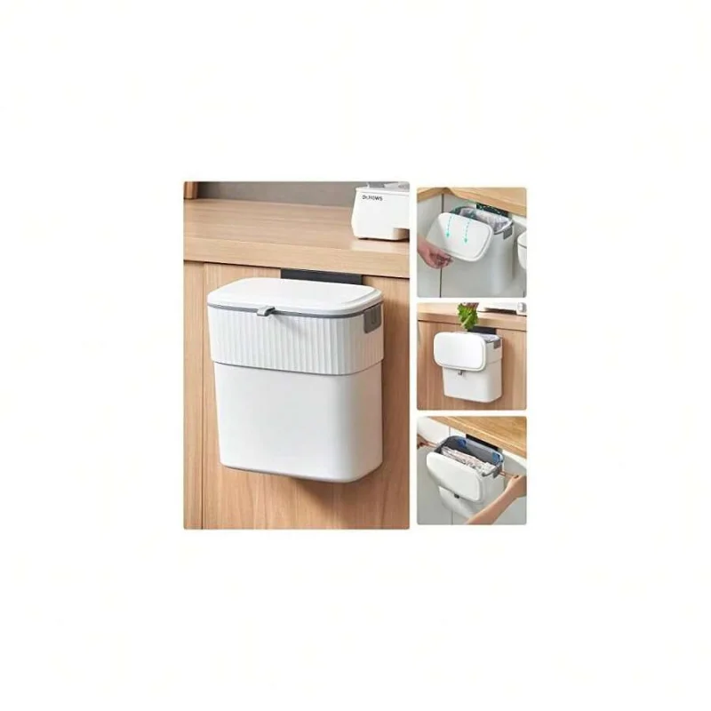 Hanging Trash Can With Lid 2.5 Gallon Kitchen Compost Bin For Under Sink, Plastic Wall-Mounted Garbage Can For Cupboard Countert
