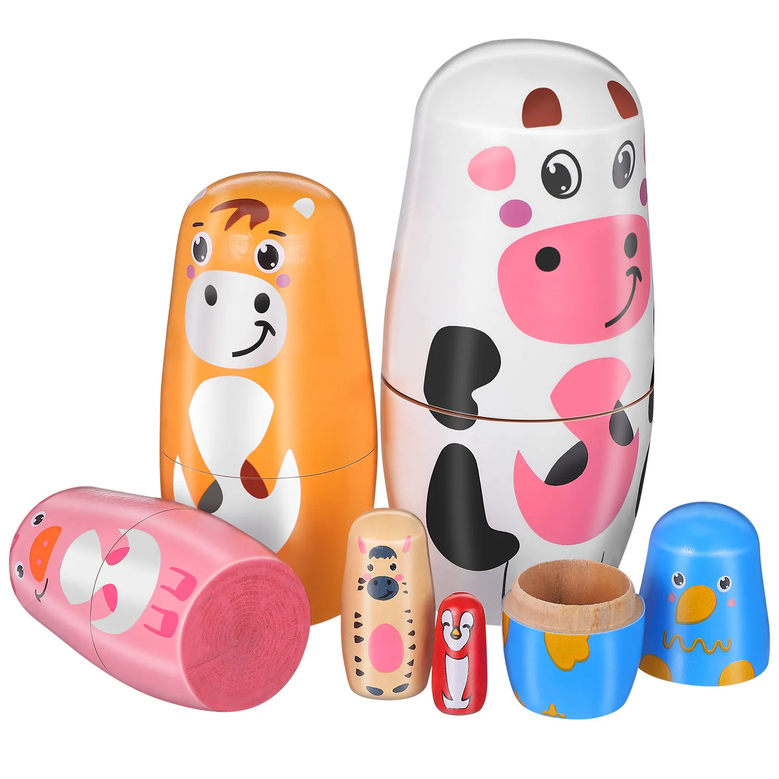 

1Set Animal Pattern Wooden Russian Nesting Stacking Matryoshka Decorative Desktop Craft Educational Wooden Gift