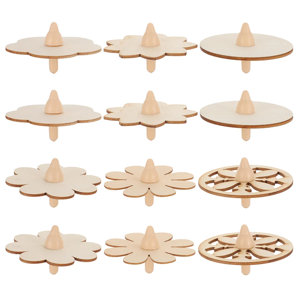 

18pcs Unfinished Gyro Toy Wood Unpainted Gyro Craft Novelty Shaped Wood Gyro Model for Kids gyro toys