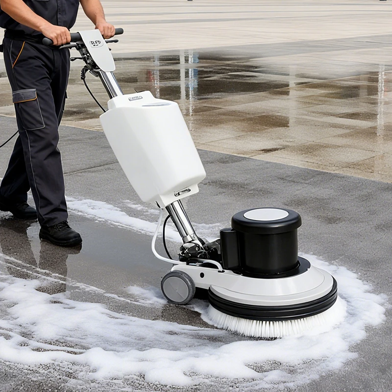 CE Industrial Electric Manual Floor Sweeper Scrubber Heavy Duty Single Disc Stone Tile Floor Cleaning Washing Scrubbing Machine