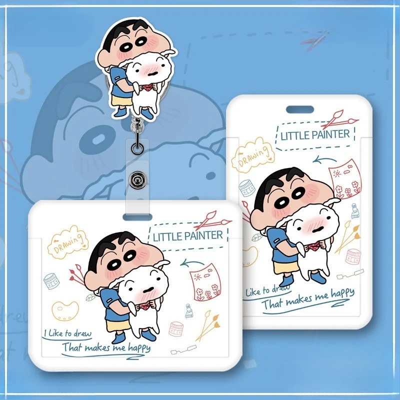 Crayon Shinchan Card Sleeve Creative High Value DIY Cartoon Print Student Access Control Bus Card ID Holder Retractable Lanyard