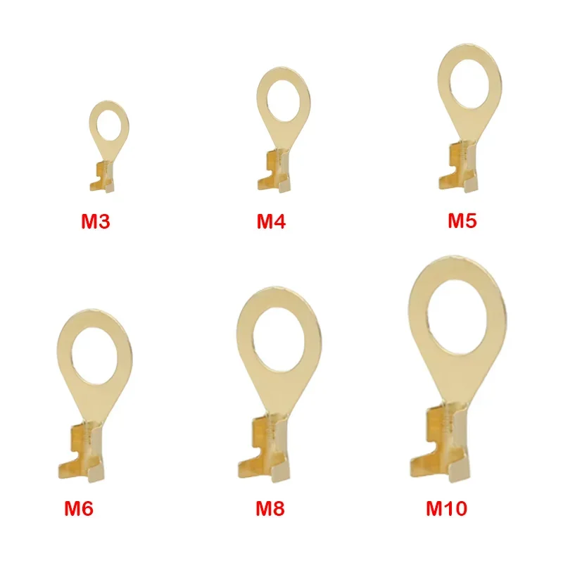 100PCS Ring Crimp Terminal Lugs Electrical Wire Cable Connectors Gold Brass M3 M4 M5 M6 M8 M10 O-Shoe Type Plug for Splice Screw