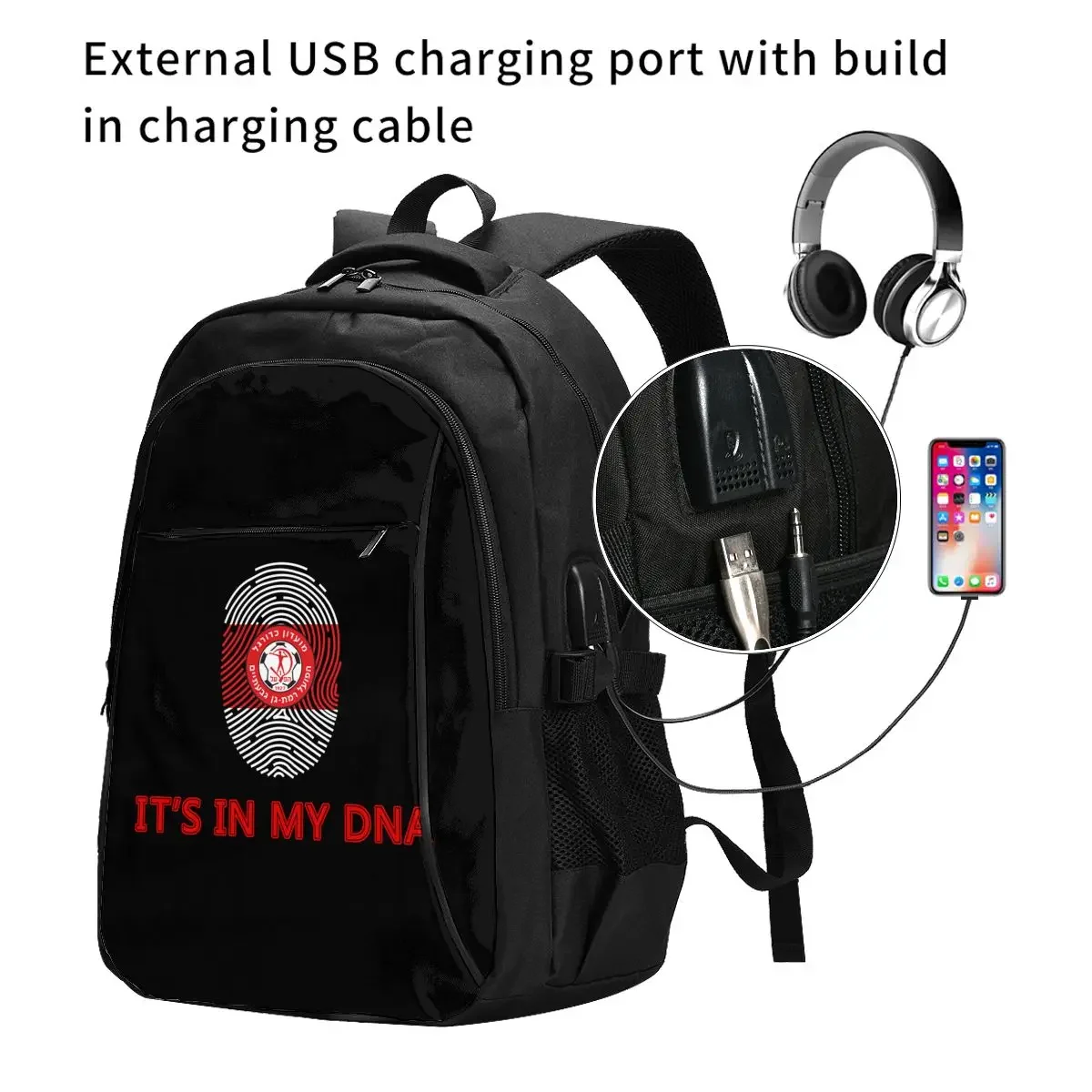 Israel Hapoel Ramat Gan Givatayim Fc Large  Travel Laptop Backpack Water Resistant Bag with USB Charging Port Business Daypack