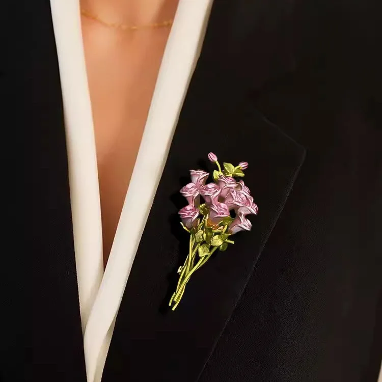 Broches Vintage de flores rosas para mujer, hermoso ramo de plantas, broche de fiesta y oficina, regalos