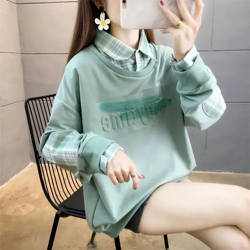 Korean Sweatshirt for Women Spring and Autumn Loose Woman Tops Baggy Outerwears Cheap Cotton Pullover M Kpop On Promotion Basic