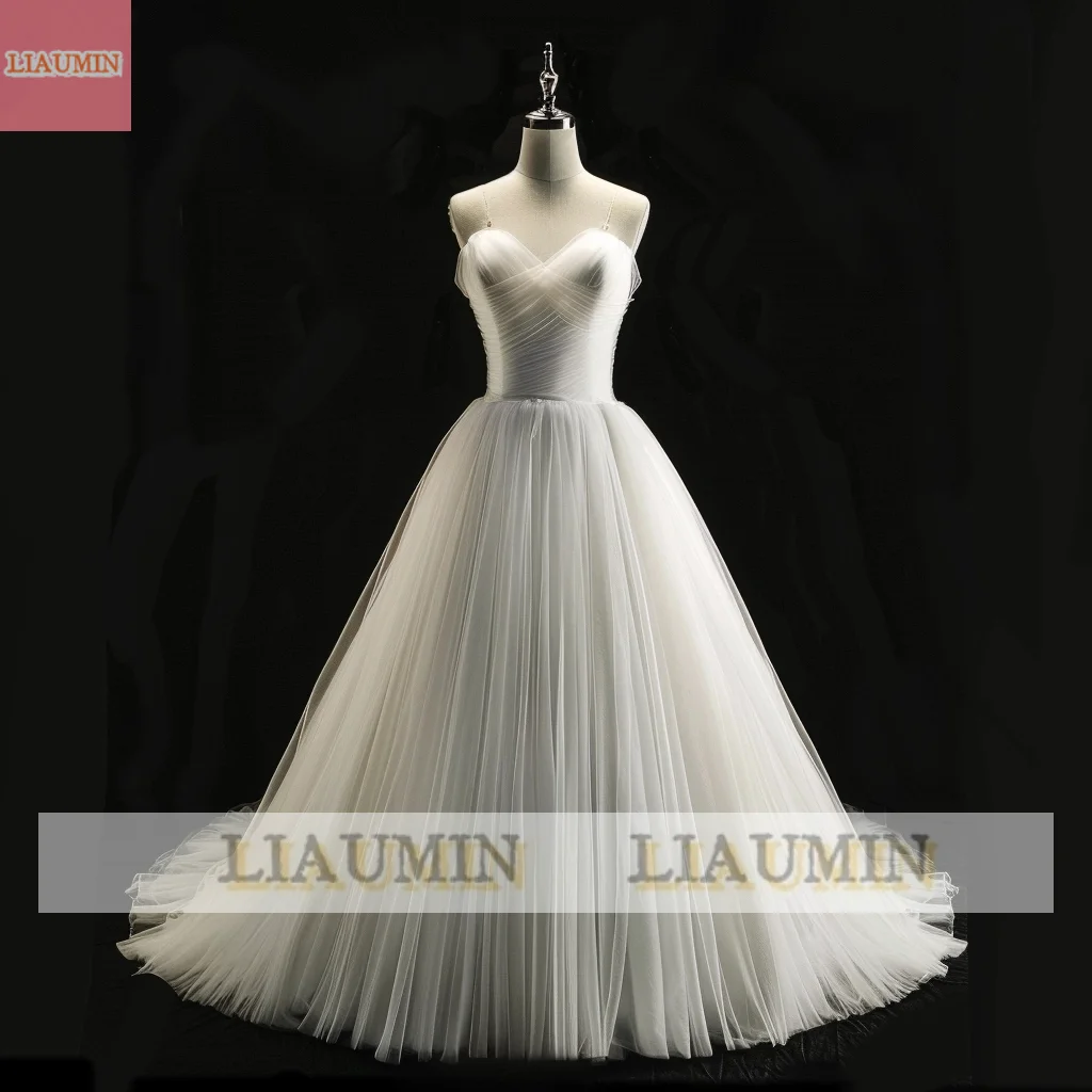 White Or Ivory Elegant Wedding Dresses Tulle Strapless Bridal Gowns Lace Up Princess Tulle Bridal Gown Custom Hand Made W14-22 image 3