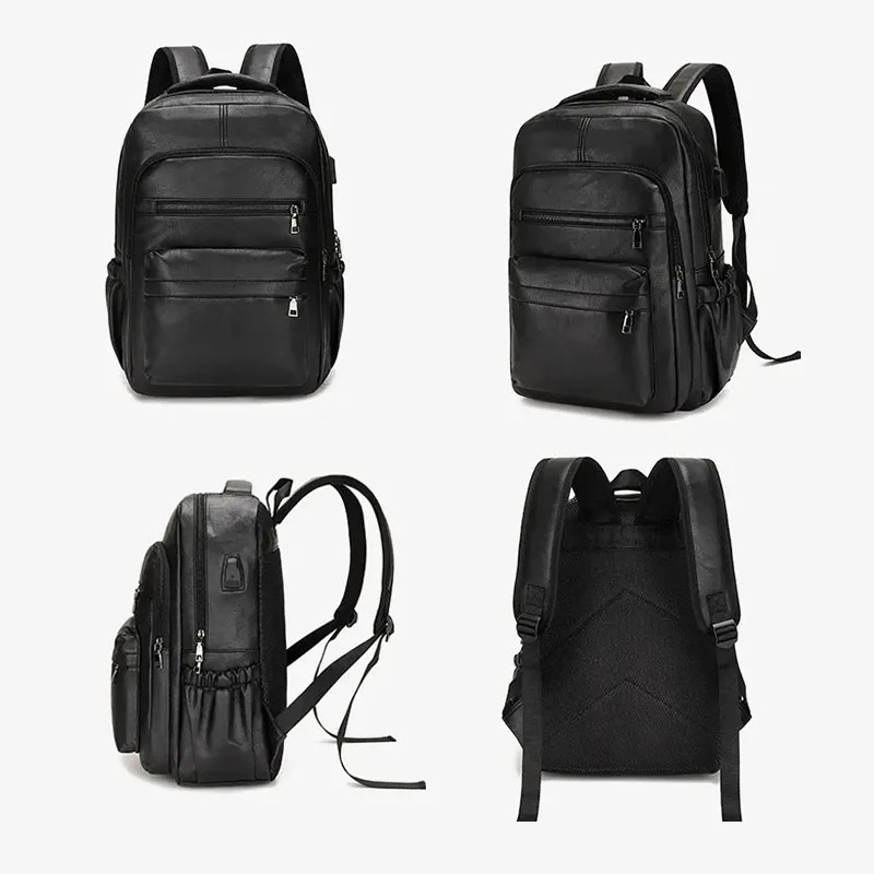 Vintage USB Charging PU Leather Backpack Men Large Capacity School Bags Teenage Backpacks Multifunctional Laptop Bag For Travel