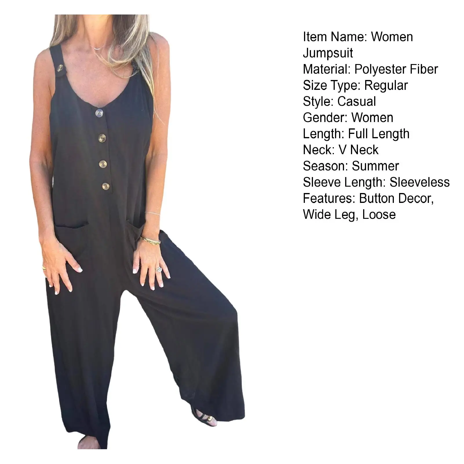 Casual Loose Jumpsuit Women's Wide Leg Pants Summer New Jumpsuit Vertical Side Buckle Cotton Linen Pocket Pants Work Clothes