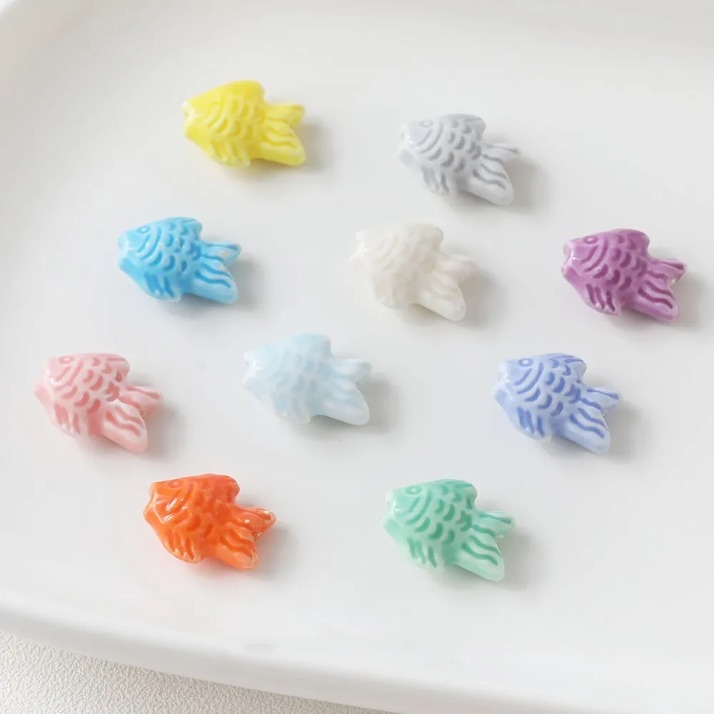 10Pcs 15x19mm Ocean Fish Ceramic Beads Porcelain Loose Spacer Beads DIY Necklace Bracelets Accessories Jewelry Making Wholesale