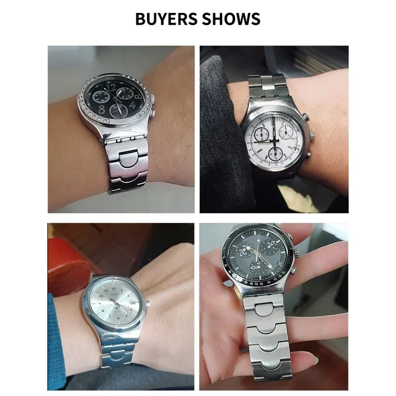 316 Stainless Steel Watch Strap for Swatch Ygs749g Three-Fork Concave-Convex Mouth Men Waterproof Sweat-Proof Watchband17mm19mm