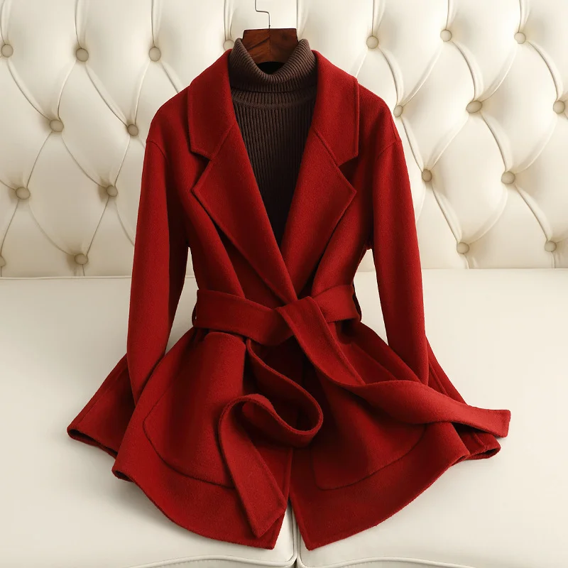 

2024 new wool coat short fashion high-end loose design sense double-sided woolen coat female wholesale