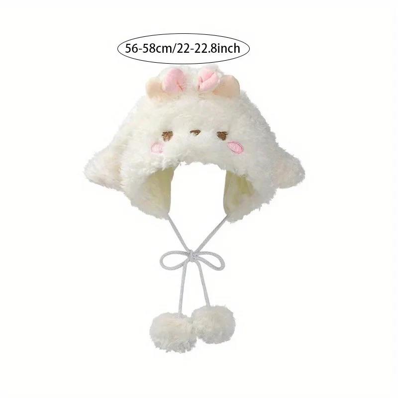 Outdoor Warm Furry Ear Protection Brimless Cap Woman Lamb Ears Plush Hat Sweet and Cute Autumn and Winter Trend Pullover Hat