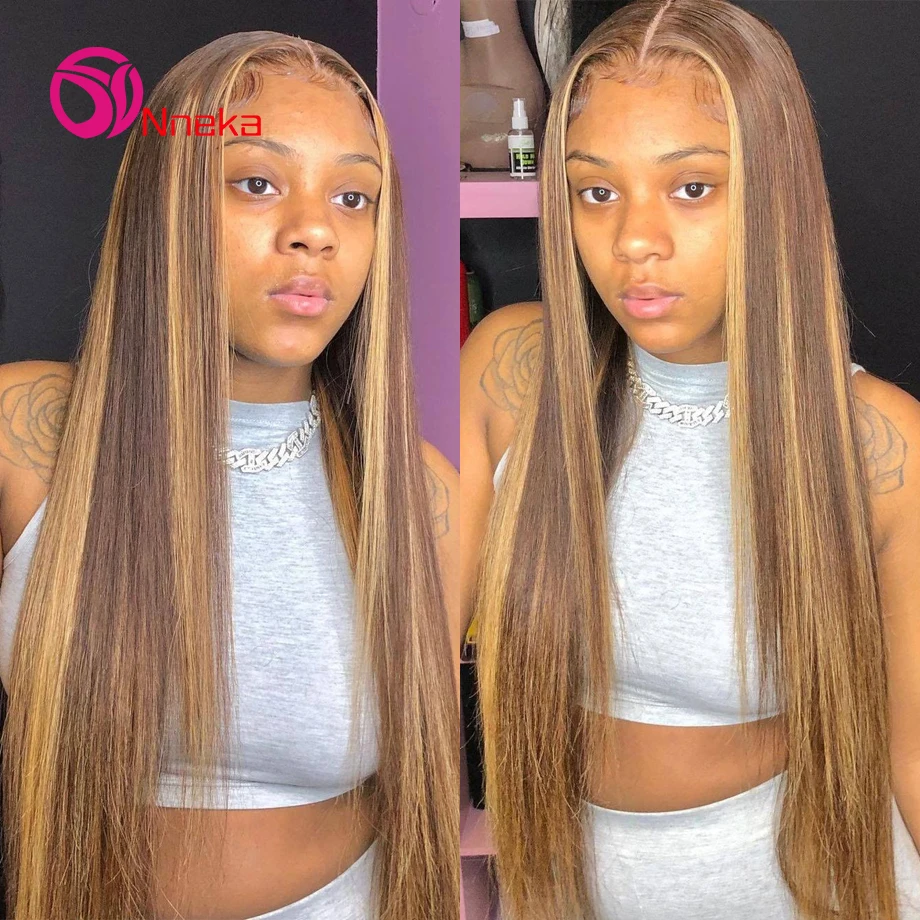 

30-дюймовый парик омбре с мелированием, из натуральных человеческих волос, медово-русый, прямой, с кружевной передней частью, бразильский, окрашенный, 13x4, 13x6, HD кружевной фронтальный парик