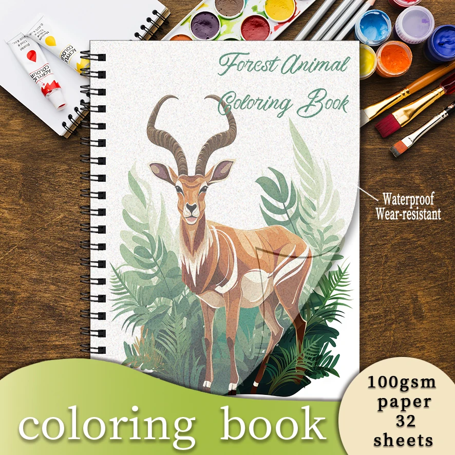 Lively Animals Adult Coloring Book - 8.3 x 11.2 Inch 32 Pages Coloring Book - Helps Reduce Stress and Ease Emotions