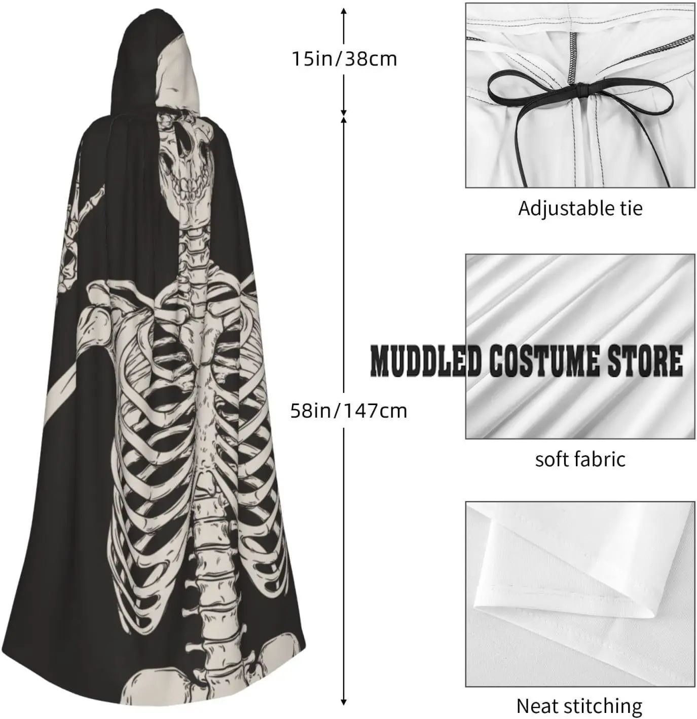 روك آند رول هيكل عظمي جمجمة لجميع القديسين كيب للبالغين عباءة تنكرية للنساء والرجال إكسسوار كيب لحفلات الهالوين