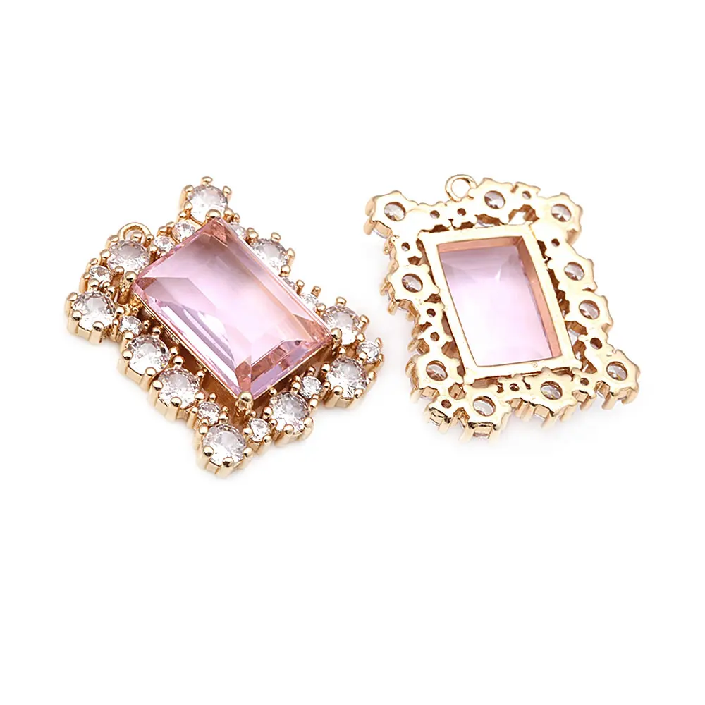 4 Uds. Colgantes rectangulares de cristal de circón de latón, collar de alta calidad, pendientes, accesorios de joyería, sitio web oficial de Rosediy