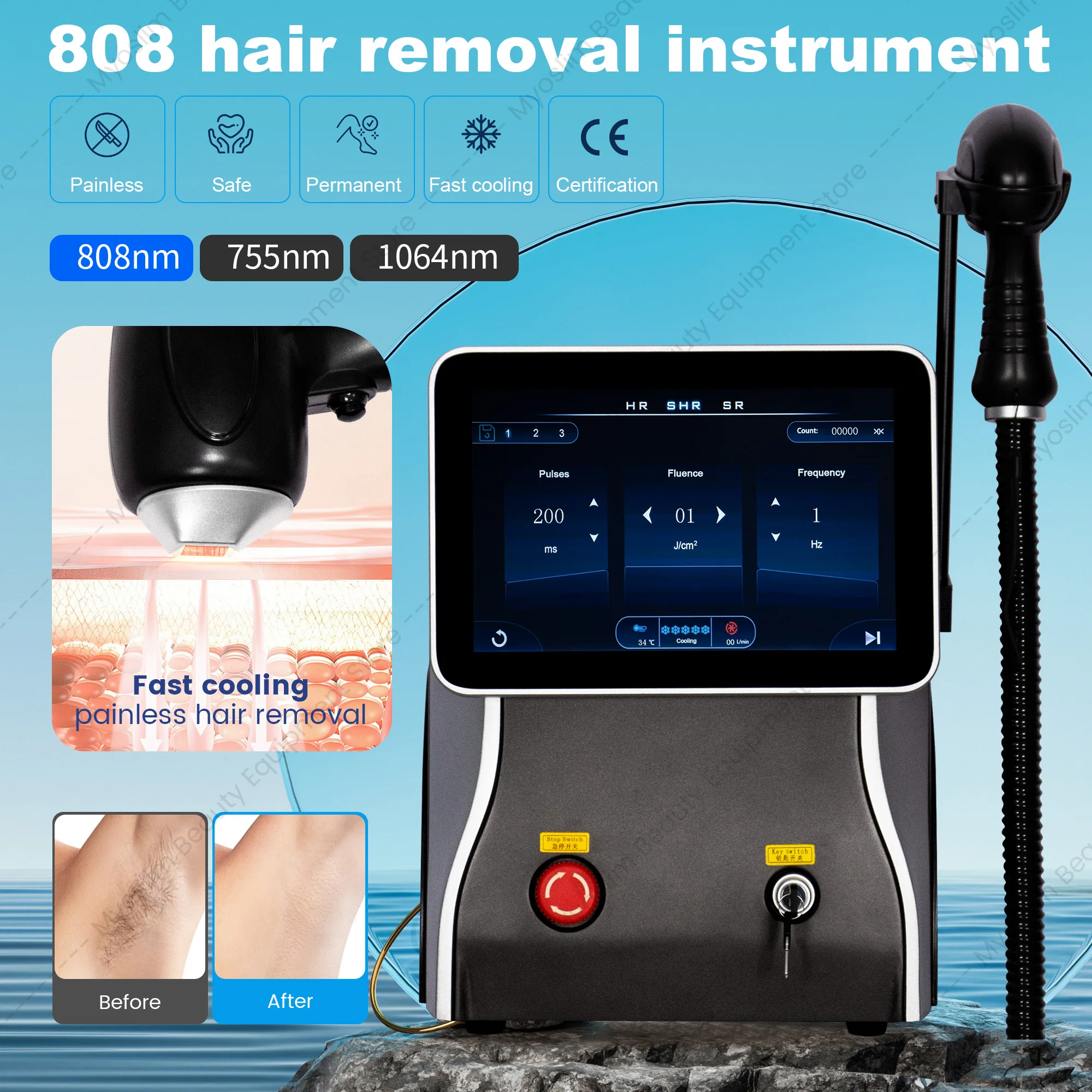 808nm Diode Hair Removal Machine 3 Wavelengths 755 808 1064 Portable Full Body Permanent Hair Removal Beauty Equipment