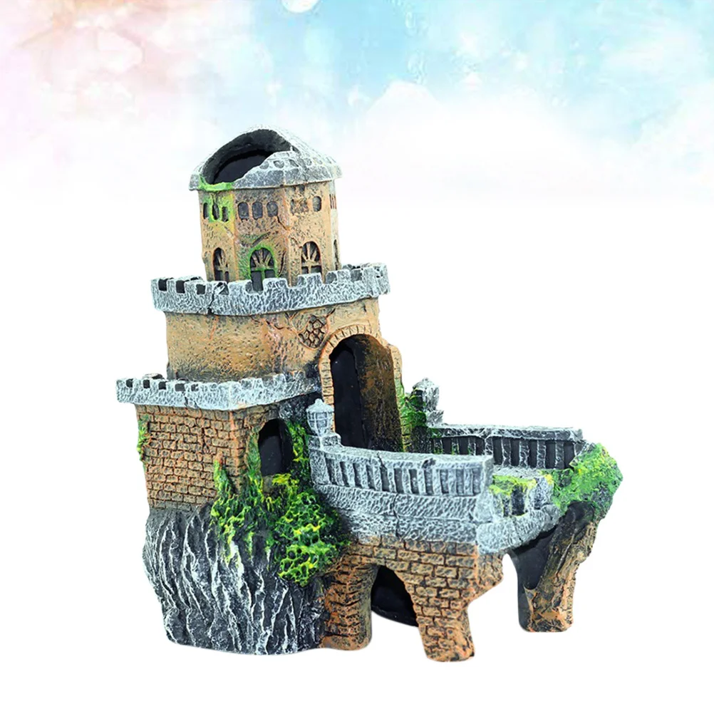 

1Pcs Resin Aquarium Ornament Simulated Castle Fish Tank Adornment Unique Environment Feeling Durable Fish Tank Decor