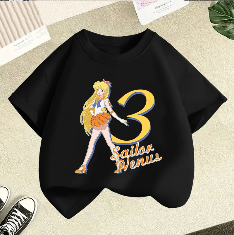 

Sailors Moon Series Short Sleeve Tops Summer Baby Birthday Clothes Anime Aino Minako Number TShirt Cartoon Kids Tees Gifts
