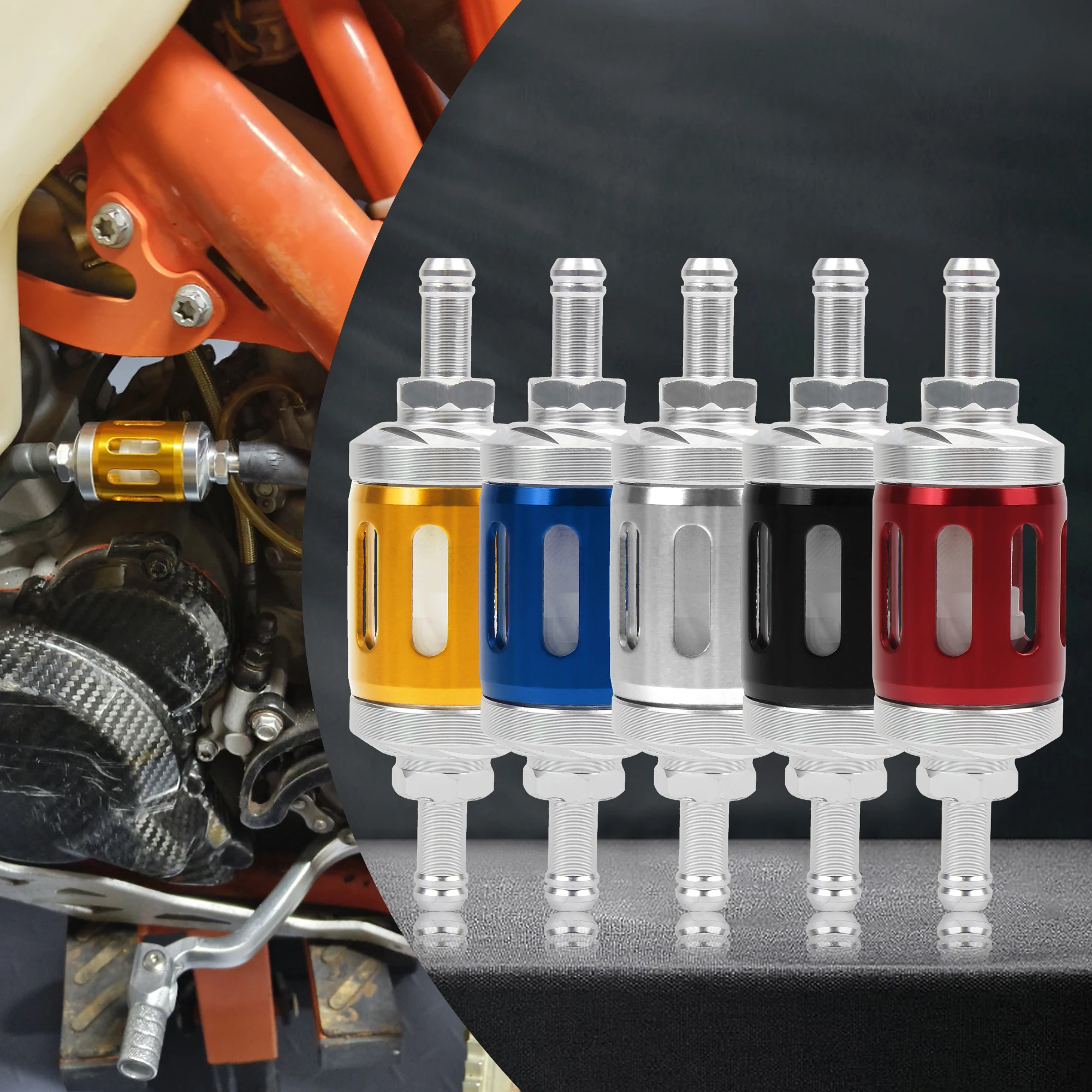 Motorcycle 8mm Fuel Filter Glass CNC Aluminum For Yamaha Kawasaki KTM Honda Suzuki PitBike Motocross Universal Parts