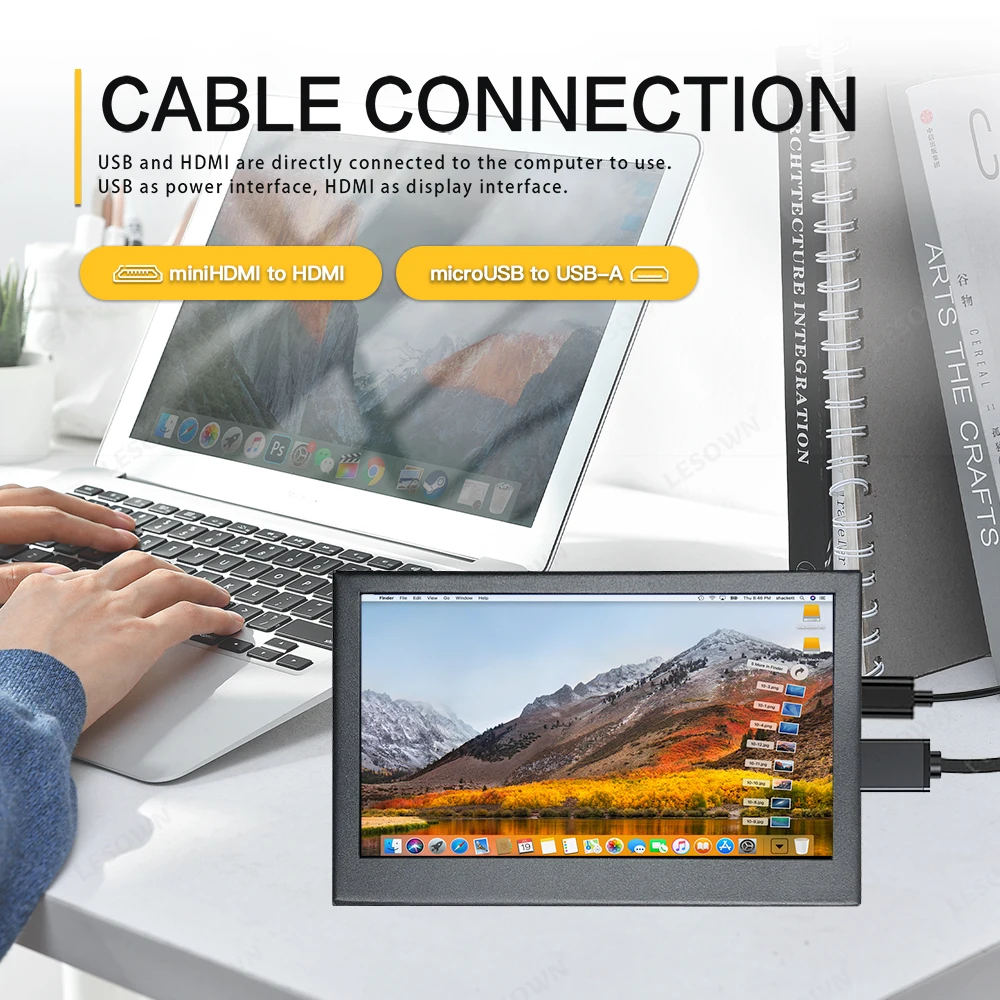 "LESOWN Mini pantalla HDMI de 4,3 pulgadas USB 800 × 480 IPS pantalla portátil Raspberry Pi Monitor adicional para Raspberry Pi Windows Lapto