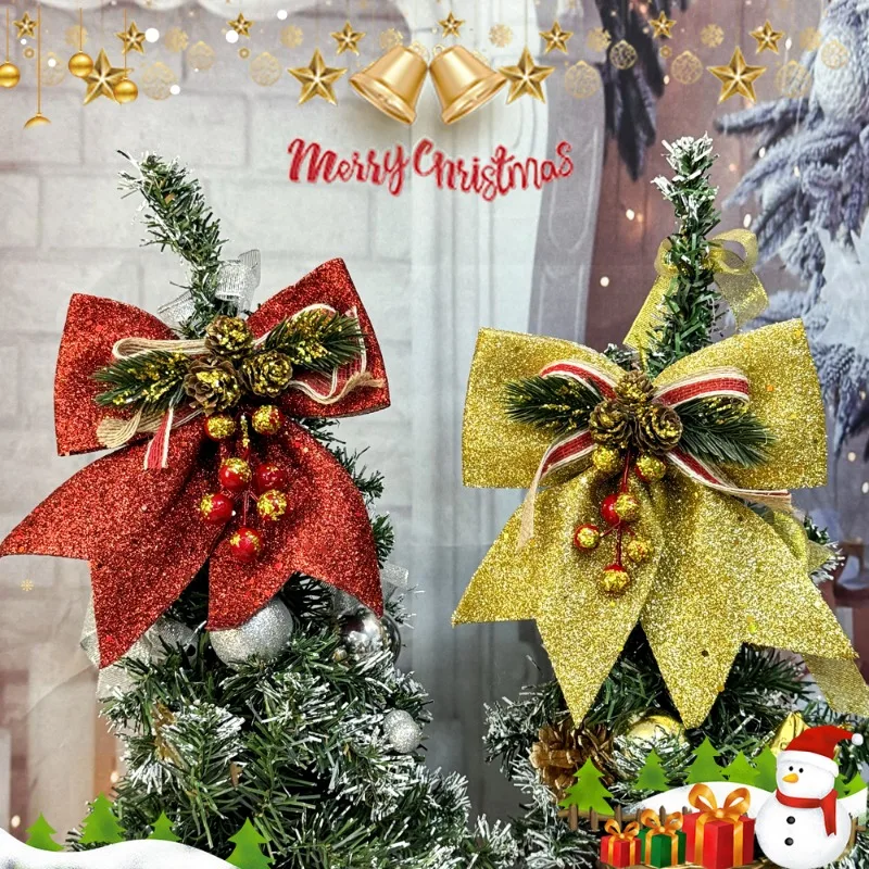 Gold Powder Christmas Bow bowknot Ornament Xmas Tree Pendant Decoration DIY Party Home Holiday Atmosphere Props Decor