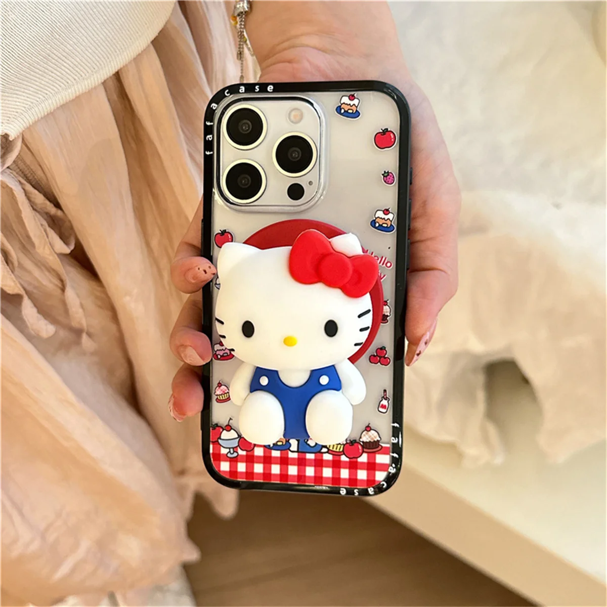

Clear Cute HelloKitty Cat Magnetic Phone Case For iPhone 16 Pro 15 13 14 Pro Max Back Cover with Stand Holder Hard Cases