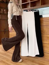 Solid Corduroy Flare Pants Women Drape Slender Slimming Elastic Waist Designed Korean Fashion Retro Leisure Daily All-match Soft