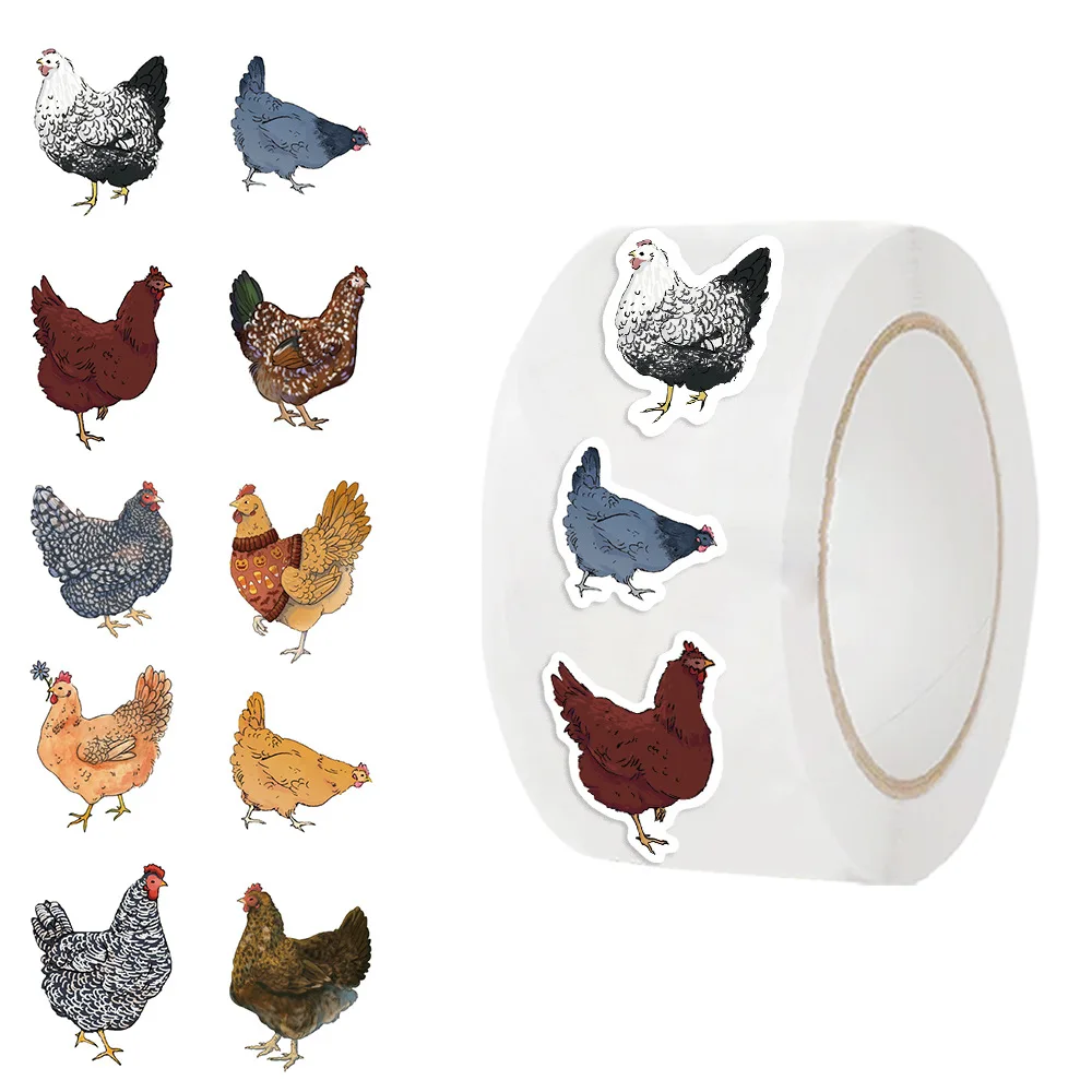 500 pçs/rolo frango galinha animais rolo adesivos para garrafas de água portátil geladeira bagagem telefone dos desenhos animados engraçado adesivo brinquedos do miúdo