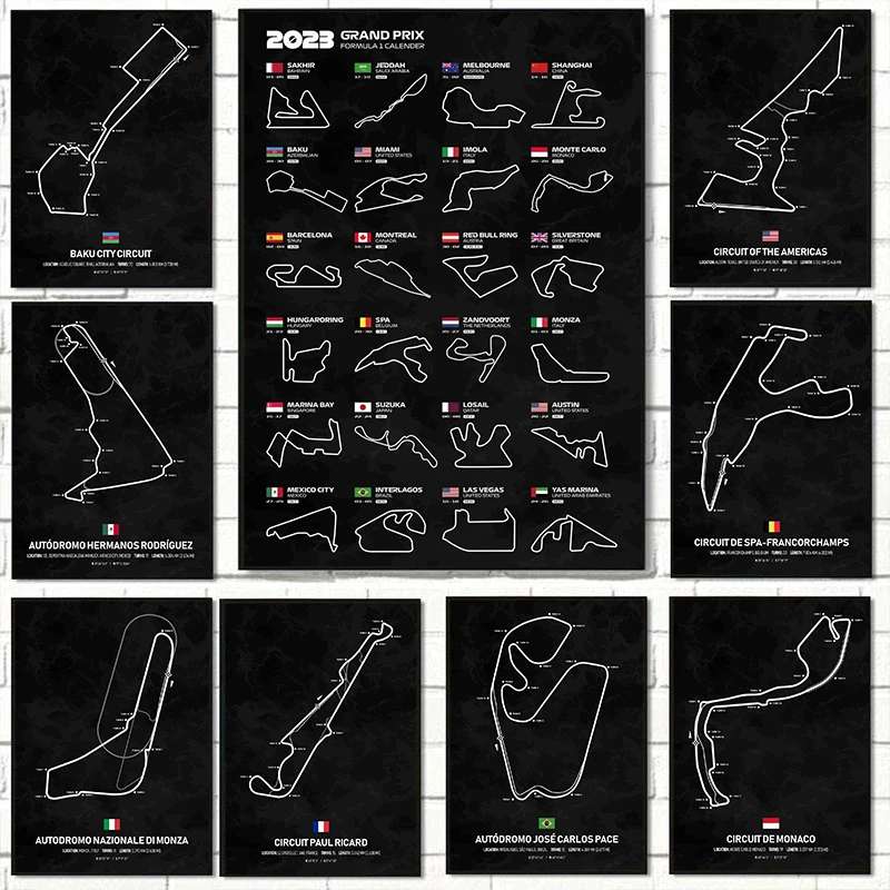 F1 Track Map Wall Art 2023 Season Calendar Poster Print Sea Racing Print Picture Canvas Painting Living Room Home Decor