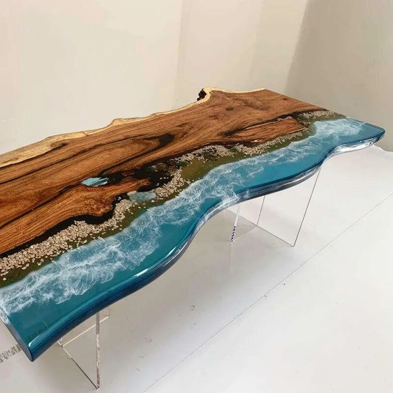 Hot Sales Solid Walnut Living Room Dining Room Table Desk Epoxy Shaped Oval Table