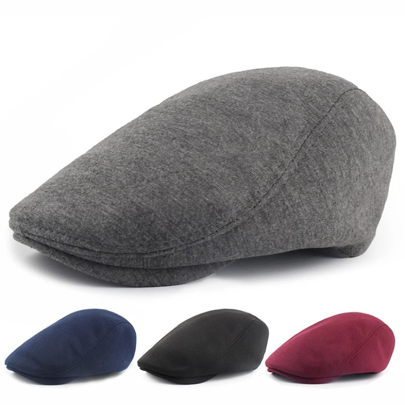Men Solid Soft Knit Ivy Flat Cap Light Breathable Newsboy Cap Classic Forward Cap Vintage Gentleman Hat Casual Driving Beret Cap