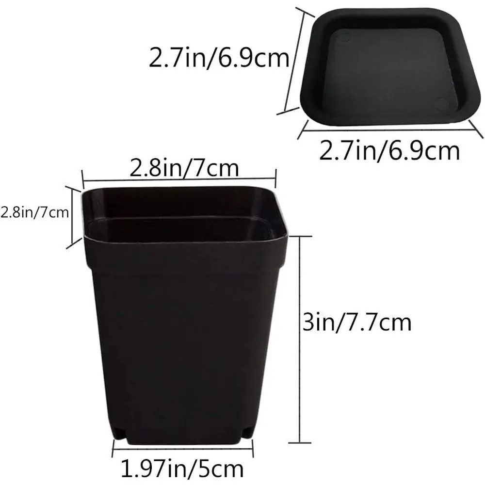 24 Pack 3 Black Square Plastic Plant Pots with Saucers, Ideal for Indoor and Outdoor Gardening and Home Decor