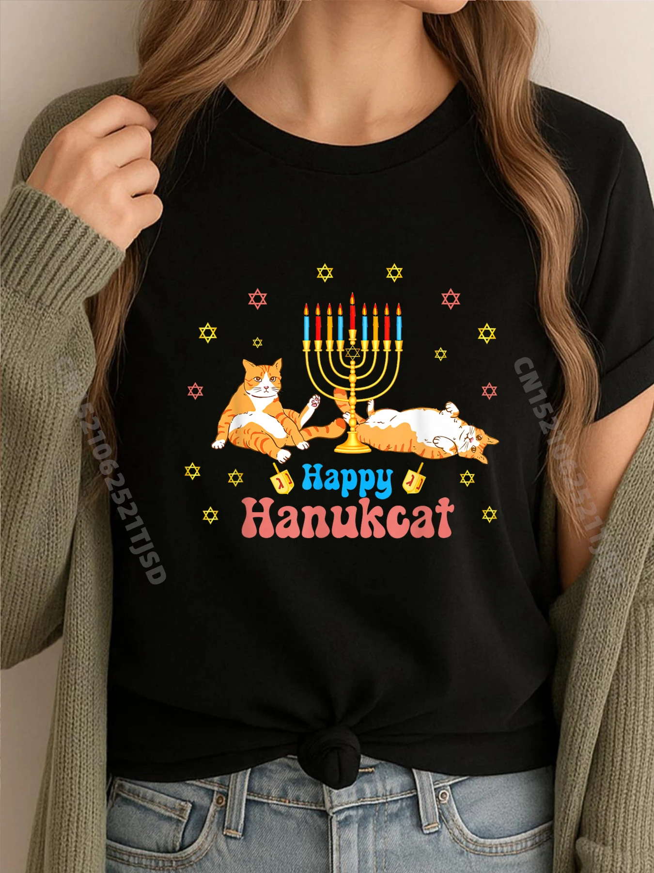 Feliz Navidad feliz Hanukkah amantes de los gatos cristianos judíos camiseta gráfica verde y blanca camiseta de verano Día conmemorativo