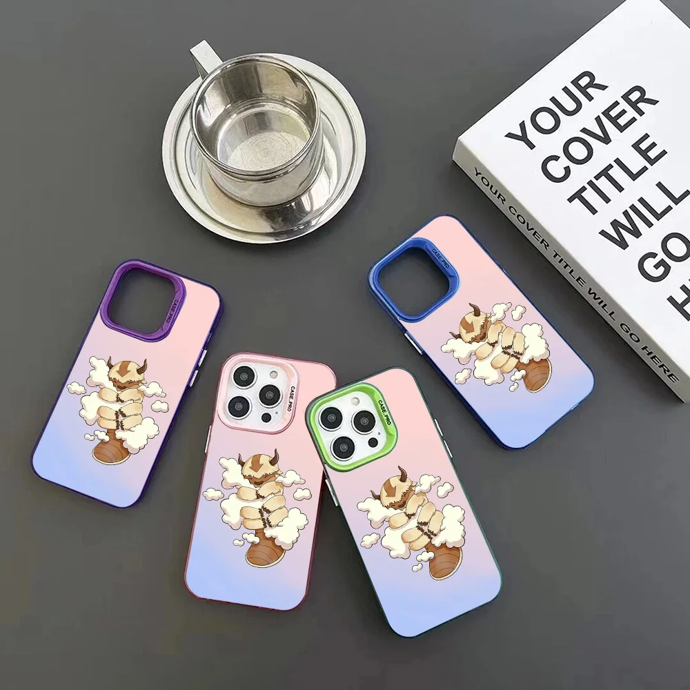 A- Avatar Appa Yip Yip Phone Case IMD Color Silver Shell For IPhone 16 15 14 13 12 Pro Max Plus