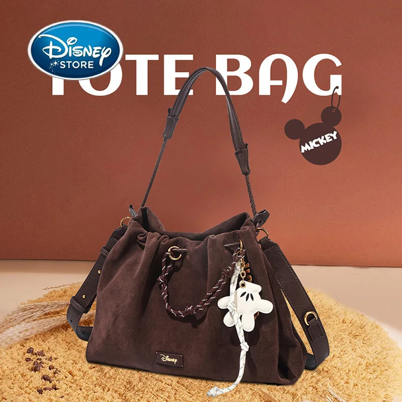 

Сумка-тоут Disney Maillard в стиле ретро, фланелевая сумка через плечо на шнурке, дорожная сумка для девочек и студентов - с подвеской с Микки