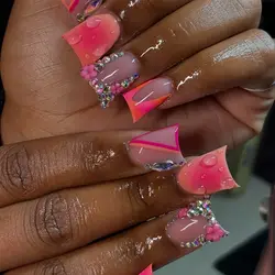 24pcs Gradient Pink Press on Nails Short French Duckbill shaped Fake Nails Full Cover Wearable European Spice Girls False Nails