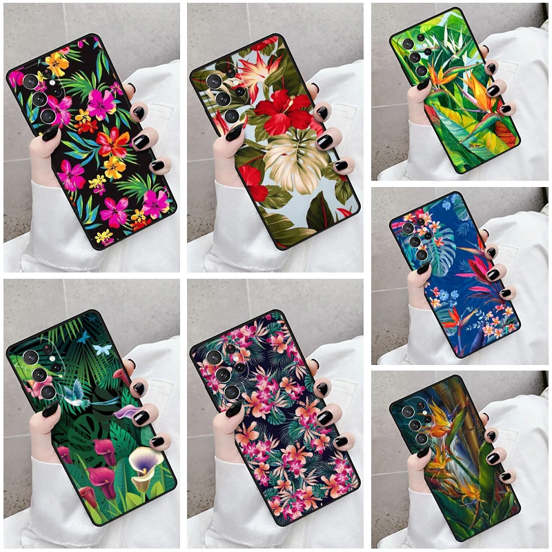 Phone Case For Samsung Galaxy S24 S23 S21fe S22 Ultra Plus Note 10 20 S8 S9 S10 Cover Tropical Paradise Hawaiian Birds