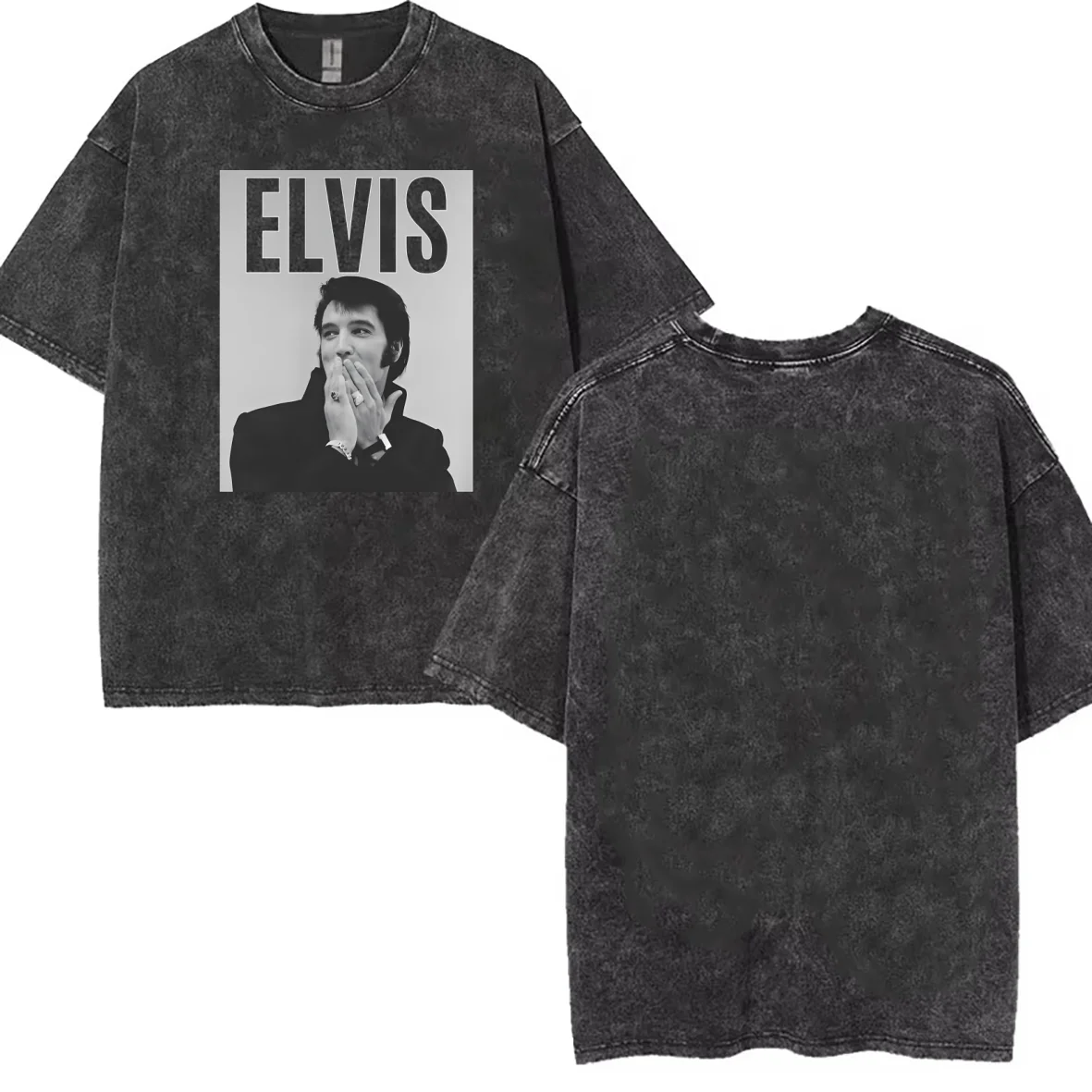 e-elvis Summer Washed T Shirt Retro Hip Hop Streetwear Men Women Short Sleeve Vintage Black  Wash Clothes