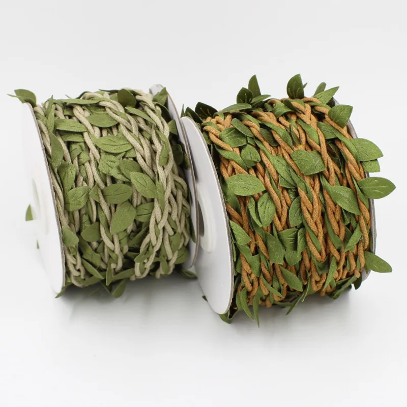 5M/10mM/roll Artificial Leaves Twine Wax String With Leaf Silk Leaves Flowers Hemp Rope Wedding Party Decoration DIY  Supplies