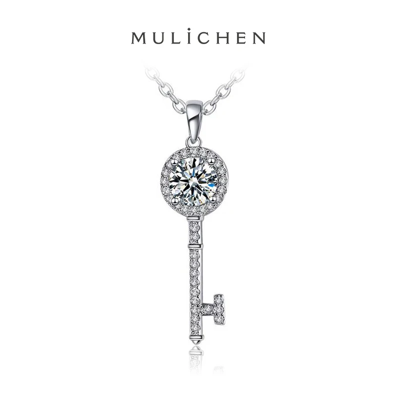 Key Pendant Moissanite Necklace Women S925 Silver Clavicle Chain High Carbon Stone Love Gift Fine Jewelry  Real Certified